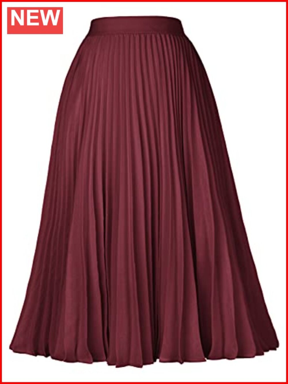 Pleated Midi Skirt Chiffon A-Line Elastic Waist Formal Casual